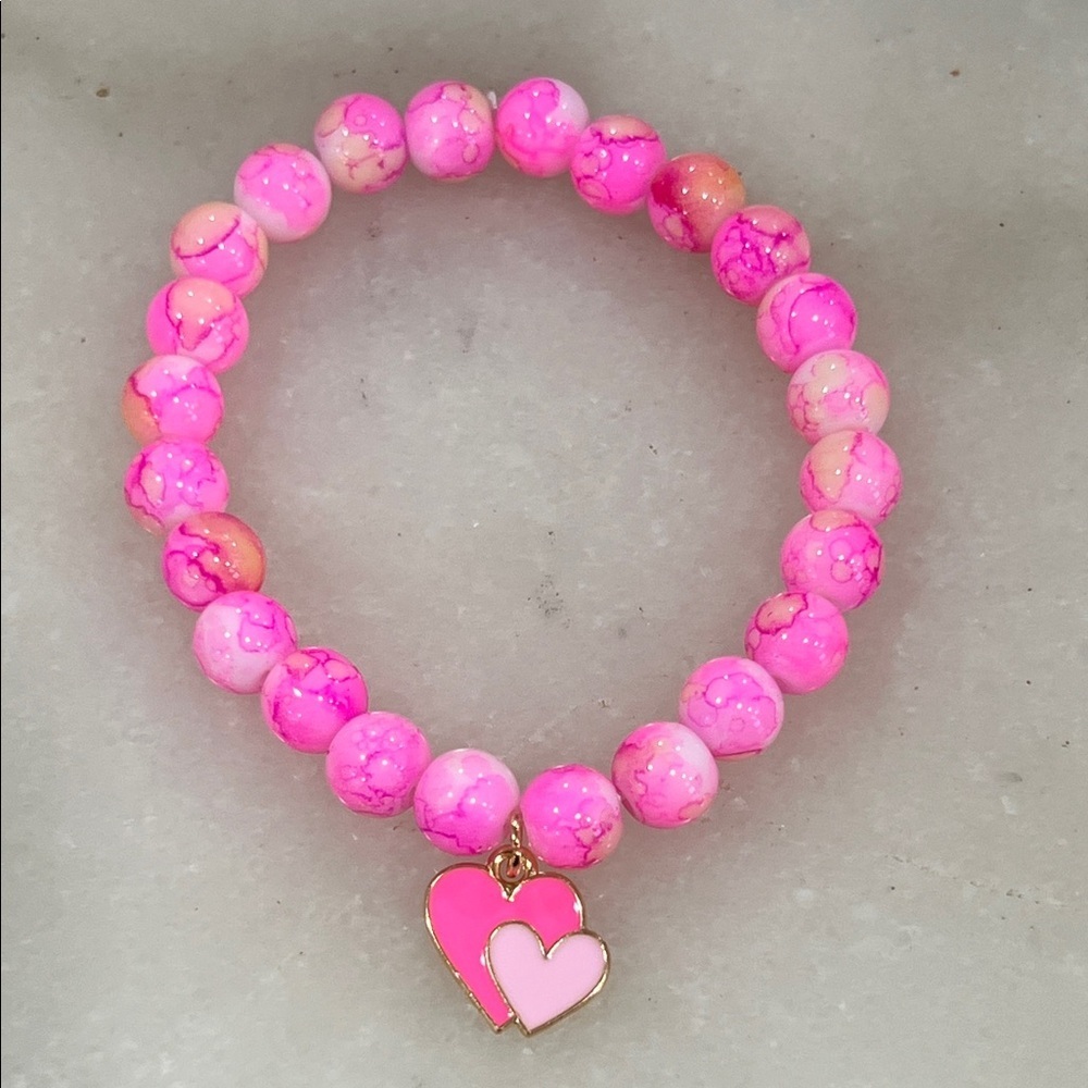 Pink Beaded Heart Charm Bracelet | Y2K Cute Girly Jewelry Coquette Aesthetic